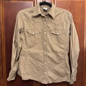 Carhartt Women’s Utility Pearl Snap Button Down Khaki size Small